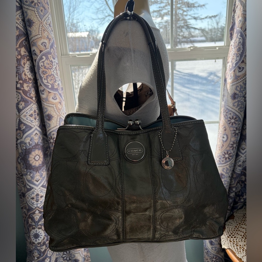 Olive Green Coach Signature Stitch Kisslock Shoulder Bag F15658
